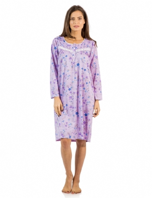 Casual Nights Women's Floral Pintucked Long Sleeve Nightgown - Purple - Size recommendation: Size Medium (4-6) Large (8-10) X-Large (12-14) XX-Large (16-18), Order one size up For a more Relaxed FitHit the sack in total comfort with this Soft and lightweight Cotton Blend Nightgown, Features round neck, Approximately 38" inches from shoulder to hem, long sleeves, 5 button closure, detailed with lace, satin ribbon, pin-tucked detail for an extra feminine touch. A comfortable fit perfect for sleeping or lounging around.