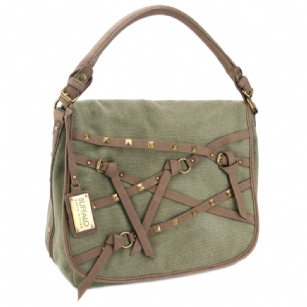 Buffalo David Bitton Elizabeth Foldover Handbag - Olive - Enhance Your everyday look with this Buffalo David Bitton Elizabeth Foldover Handbag - Olive. Features canvas Exterior, enhanced with Pyramid studs and leather buckle detail forstand outstyle. The flapover opens to a roomy interior with accessory pockets for organizing your things.