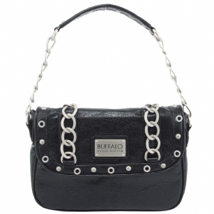Buffalo David Bitton Christy Shoulder Bag - Black - Enhance Your everyday look with this Buffalo David Bitton Christy Shoulder Bag CrocodilePVCExterior, enhanced with grommet studs and chain detail forstand outstyle. The flapover opens to a roomy interior with accessory pockets for organizing your things.