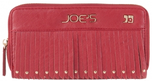Joe's Jeans Bronco Zip Around Wallet With Tassles - Red - Carry your cash and cards in this classic Joe's Jeans Bronco Zip Around Wallet. Exterior Features Vegan leather, Studded Fringe designand Joe's Logo, Zip around closure, Interior features 8 credit card slots, 2 full length slip currency pockets, and a Center zippered coin pocket. This wallet offers storage for your currency and exceptional organization in sleek styling