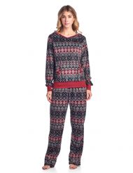 Ashford & Brooks Women's Mink Fleece Hoodie Pajama Set - Fair Isle Black