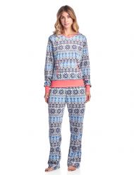Ashford & Brooks Women's Mink Fleece Hoodie Pajama Set - Fair Isle Ivory