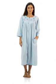 Casual Nights Women's Zipper Front Jacquard Fleece Long Robe Duster - Blue