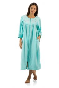 Casual Nights Women's Zipper Front Jacquard Fleece Long Robe Duster - Green