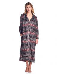 Ashford & Brooks Women's Long Zip Up Mink Fleece Lounger Robe - Fair Isle Black