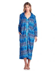 Ashford & Brooks Women's Long Zip Up Mink Fleece Lounger Robe - Fair Isle Blue
