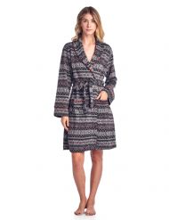 Ashford & Brooks Women's Sweater Fleece Printed Lounge Robe - Nordic 1 Black