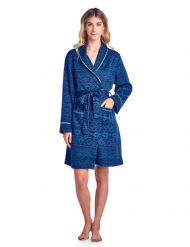 Ashford & Brooks Women's Sweater Fleece Printed Lounge Robe - Nordic Snowflake Navy