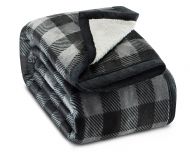 Ashford & Brooks Printed Plush Sherpa Lined Mink Fleece Throw Blanket - Charcoal Buffalo Check