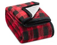 Ashford & Brooks Printed Plush Sherpa Lined Mink Fleece Throw Blanket - Red Buffalo Check