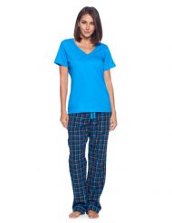 Ashford & Brooks Women's Woven Short Sleeve Jersey Top & Pajama Pants Set - Black/Blue/Plaid