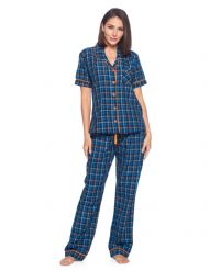 Ashford & Brooks Women's Woven Short Sleeve Shirt and Pajama Pants Set - Black/Blue/Plaid