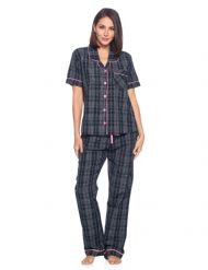 Ashford & Brooks Women's Woven Short Sleeve Shirt and Pajama Pants Set - Black/Grey/White