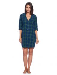 Ashford & Brooks Women's Woven Long Sleep Shirt Nightshirt - Green Blackwatch