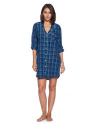 Ashford & Brooks Women's Woven Long Sleep Shirt Nightshirt - Blue/Grey