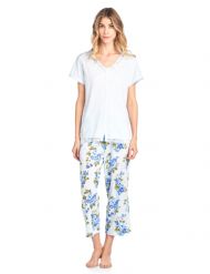 Casual Nights Women's Fancy Short Sleeve Floral Capri Pajama Set - Blue