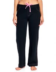 Casual Nights Women's 100% Cotton Contrast Stitch Pajama Sleep Pants - Black