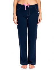 Casual Nights Women's 100% Cotton Contrast Stitch Pajama Sleep Pants -Navy Blue