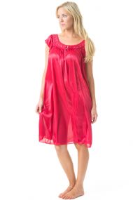 Casual Nights Women's Satin Lace Cap Sleeve Embroidered Night Gown - Red