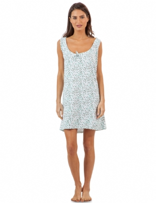 Casual Nights Women's Cotton Sleeveless Nightgown Chemise - Green Dots - You'll love slipping into This Women's Cotton Sleeveless Nightgown Shirt from Casual Nights thats made of a 100% breathable soft cotton fabric which feels great to touch and even greater to wear. Sleep nightshirt features; Beautiful flower prints and designs, scoop neck, sleeveless, front bow accent, flirty length measures Approx. 35" inches from shoulder to hem. Wear it alone or with pajama shorts or pants. Excellent gift idea for any occasion. 