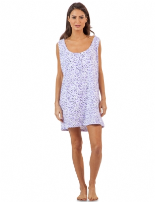 Casual Nights Women's Cotton Sleeveless Nightgown Chemise - Purple Dots - You'll love slipping into This Women's Cotton Sleeveless Nightgown Shirt from Casual Nights thats made of a 100% breathable soft cotton fabric which feels great to touch and even greater to wear. Sleep nightshirt features; Beautiful flower prints and designs, scoop neck, sleeveless, front bow accent, flirty length measures Approx. 35" inches from shoulder to hem. Wear it alone or with pajama shorts or pants. Excellent gift idea for any occasion. 
