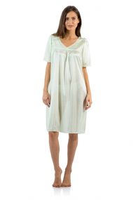 Casual Nights Women's Satin Tricot Embroidery Lace Short Sleeve Nightgown - Light Green