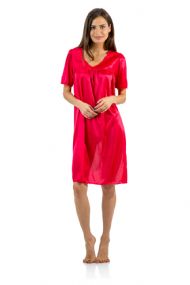 Casual Nights Women's Satin tricot Embroidery Lace Short Sleeve Nightgown - Red