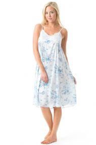 Casual Nights Women's Floral Satin Lace Night Gown-   Blue