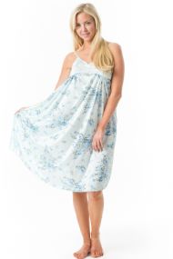 Casual Nights Women's Floral Satin Lace Night Gown-  Light Blue
