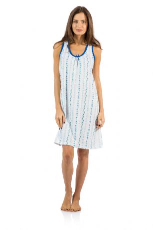 Casual Nights Women's Cotton Sleeveless Nightgown Chemise - Blue - You'll love slipping into This Women's Cotton Sleeveless Nightgown Shirt from Casual Nights thats made of a 100% breathable soft cotton fabric which feels great to touch and even greater to wear. Sleep nightshirt features; Beautiful flower prints and designs, scoop neck, sleeveless, front bow accent, flirty length measures Approx. 35" inches from shoulder to hem. Wear it alone or with pajama shorts or pants. Excellent gift idea for any occasion. 