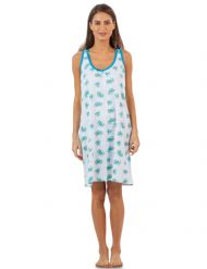 Casual Nights Women's Cotton Sleeveless Nightgown Chemise - Aqua Bloom Dots