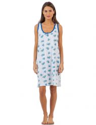 Casual Nights Women's Cotton Sleeveless Nightgown Chemise - Blue Bloom Dots