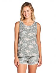 Casual Nights Women's Floral Sleeveless Tank and Pajama Shorts Set - Grey White