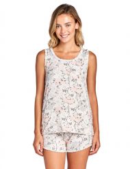 Casual Nights Women's Floral Sleeveless Tank and Pajama Shorts Set - Peach White