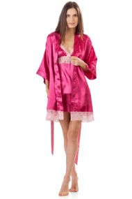 Ashford & Brooks Women's 3 Piece Satin Robe and Pajama Set - Fuschia