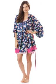 Ashford & Brooks Women's 2 Piece Satin Robe and Nightie Set - Hibiscus Nightingale