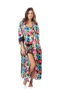 Ashford & Brooks Women's 3 Piece Satin Long Robe and Pajama Set - Floral