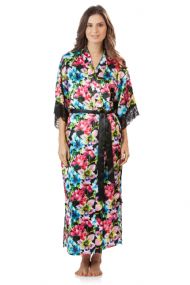 Ashford & Brooks Women's Satin Lace Long Kimono Robe - Floral