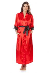 Ashford & Brooks Women's Satin Lace Long Kimono Robe - Red