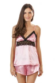 Ashford & Brooks Women's Satin Cami and Shorts Pajama Set - Pink