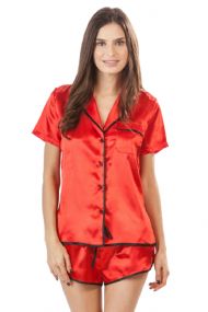 Ashford & Brooks Women's Satin Short Sleeve Pajama Shorts Set - Red