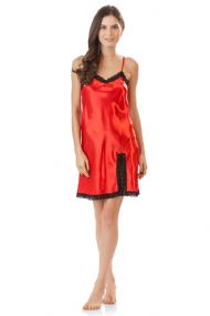 Ashford & Brooks Women's Satin Lace Trim Chemise Nightie - Red