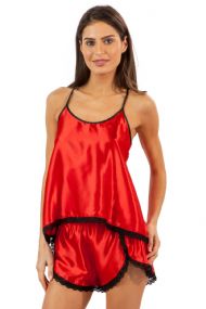 Ashford & Brooks Women's Satin Cami and Boxer Shorts Sleep Set - Red