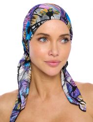 Ashford & Brooks  Women's Pretied Printed Fitted Headscarf Chemo Bandana - Pastel Black/Yellow