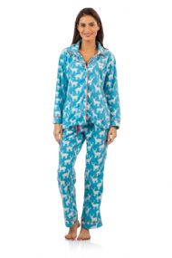 Ashford & Brooks Women's Minky Micro Fleece Button Up Pajama Set - Blue / White