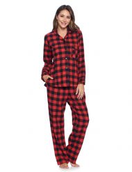 Ashford & Brooks Women's Flannel Plaid Pajamas Long Pj Set - Red Buffalo Check