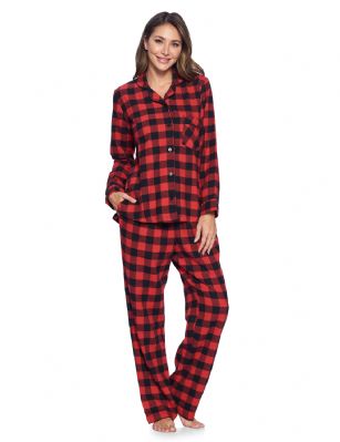 Ashford & Brooks Women's Flannel Plaid Pajamas Long Pj Set - Red Buffalo Check - This Ashford & Brooks Women's Luxurious Cozy Long Sleeve Classic Pajama Gift Set is made from durable ultra-soft 64% Cotton /36% Polyester fabric. Designed with a roomy relaxed fit. The Fabric blend is designed to give you that soft and warm touch, at the same time prevent excessive shrinkage unlike the 100% Cotton Flannel fabric. It'll keep you warm and comfortable during the cold winter days yet stylish at the same time. The Womens Pj's 2pc set features; Long Sleeve Notch Collar Sleep Shirt with full button-down closure, 1 chest slip pocket, Plaid patterns with piping. Pajama pants features; Elasticized waist and drawstring bow tie closure for easy pull on and added comfort, Flat front, side seam pockets, approx. 32 inseam. This Two-piece comfort sleepwear PJ set is perfect for sleeping or lounging around the House. Soft to touch feels great against skin, you will not want to get them off! Comes in Beautifully Gift-Wrapped packaging. 