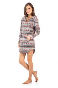 Ashford & Brooks Women's Sweater Fleece Zip Up Hooded Sleep Lounge Shirt  - Grey Coral