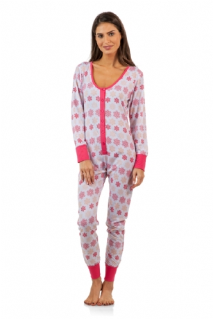 BHPJ By Bedhead Pajamas Women's Soft Knit Button Front One Piece Pajama Jumpsuit - Pink Snow Flakes - This BHPJ by BedHead Pajamas Luxurious Union Suit Onesie Pajama is made of breathable ultra-soft 96% Poly/4% Spandex knitted fabric. The special fabrication of the fabric creates a special Luxurious soft touch yet very durable and feels great on skin, you will not want to get them off! Features; Long sleeve with ribbed cuffs, V-neck neckline with easy button front closure.  With beautiful prints and patterns This PJ will keep you super cozy and comfortable and stylish at the same time. This Onesie Pajama offers a relaxed fit perfect for sleeping or lounging around. A great holiday Gift or any occasion.The pajamas are in-house designed by Los Angeles Renee Claire whose innate sense of style and eye for patterns help drive customers to begin collecting and gifting her creations season after season. 