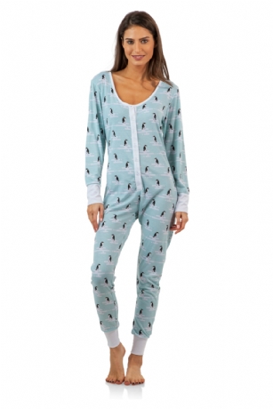 BHPJ By Bedhead Pajamas Women's Soft Knit Button Front One Piece Pajama Jumpsuit - Snow Penguin - This BHPJ by BedHead Pajamas Luxurious Union Suit Onesie Pajama is made of breathable ultra-soft 96% Poly/4% Spandex knitted fabric. The special fabrication of the fabric creates a special Luxurious soft touch yet very durable and feels great on skin, you will not want to get them off! Features; Long sleeve with ribbed cuffs, V-neck neckline with easy button front closure.  With beautiful prints and patterns This PJ will keep you super cozy and comfortable and stylish at the same time. This Onesie Pajama offers a relaxed fit perfect for sleeping or lounging around. A great holiday Gift or any occasion.The pajamas are in-house designed by Los Angeles Renee Claire whose innate sense of style and eye for patterns help drive customers to begin collecting and gifting her creations season after season. 